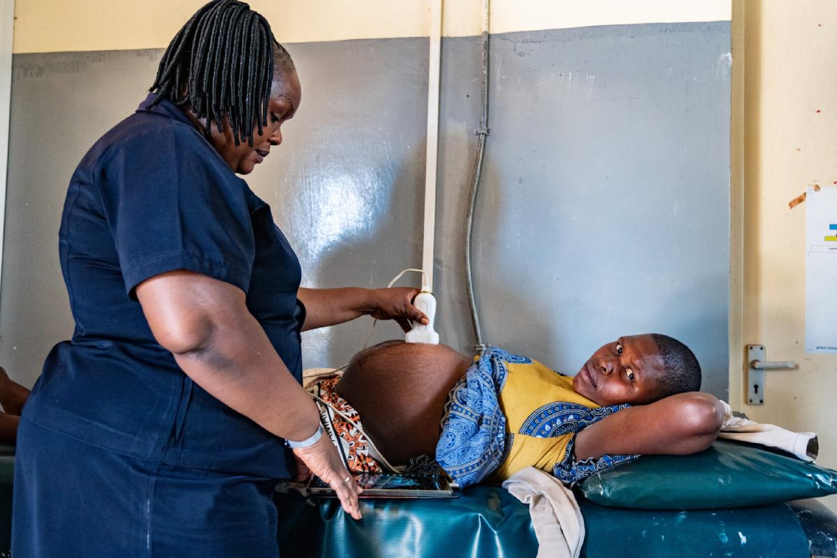 verloskundige maakt echo bij zwangere vrouw